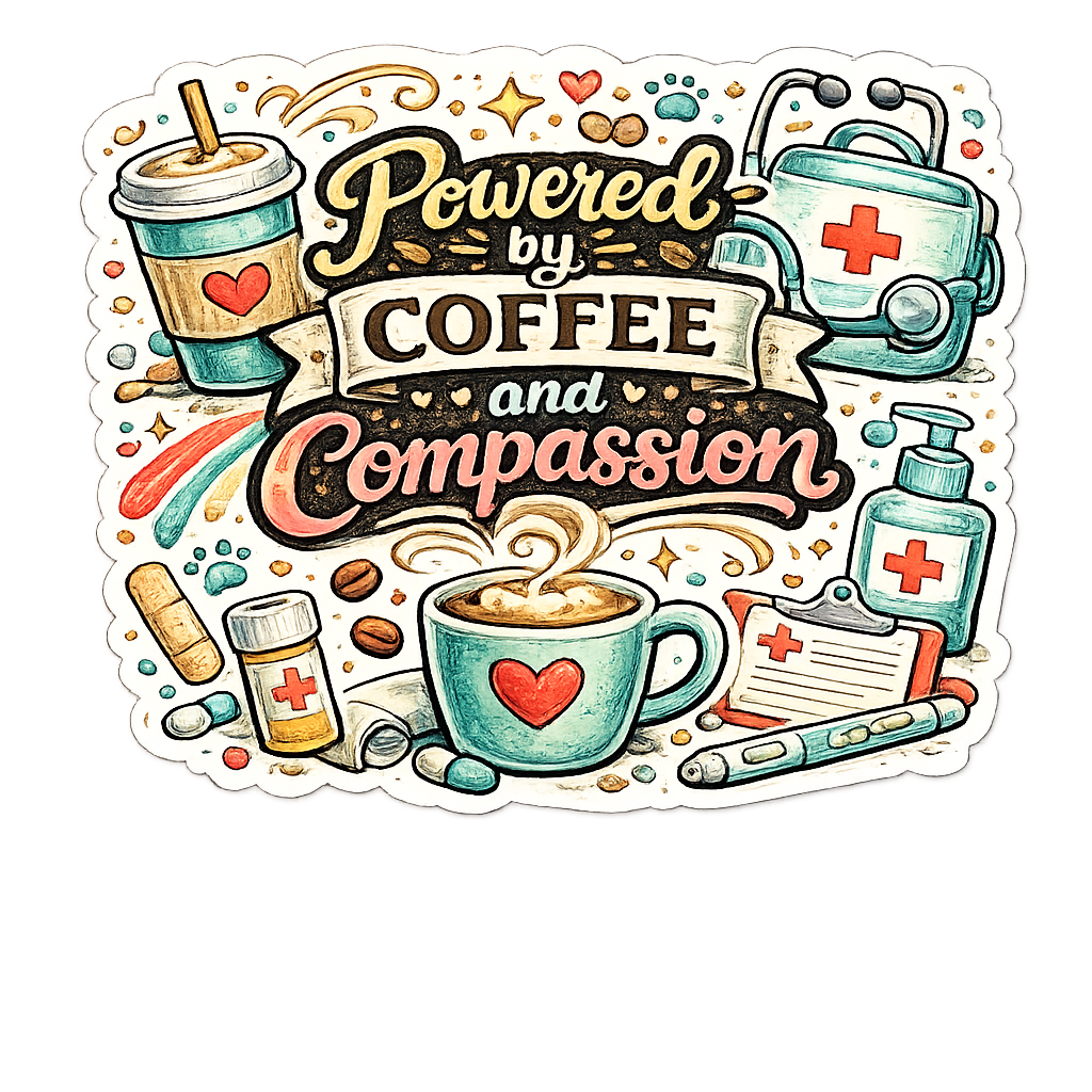Powered by Coffee and Compassion Sticker