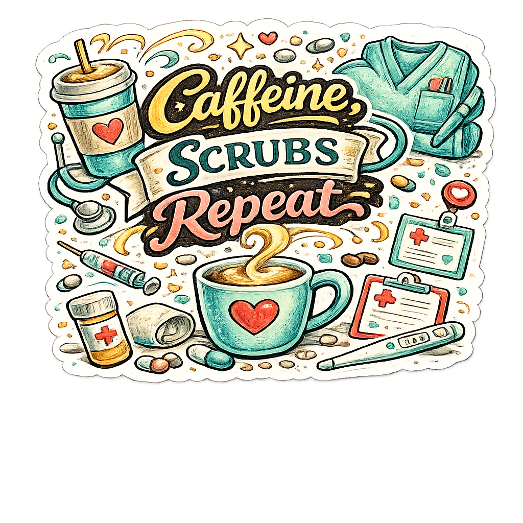 Caffeine, Scrubs, Repeat Sticker